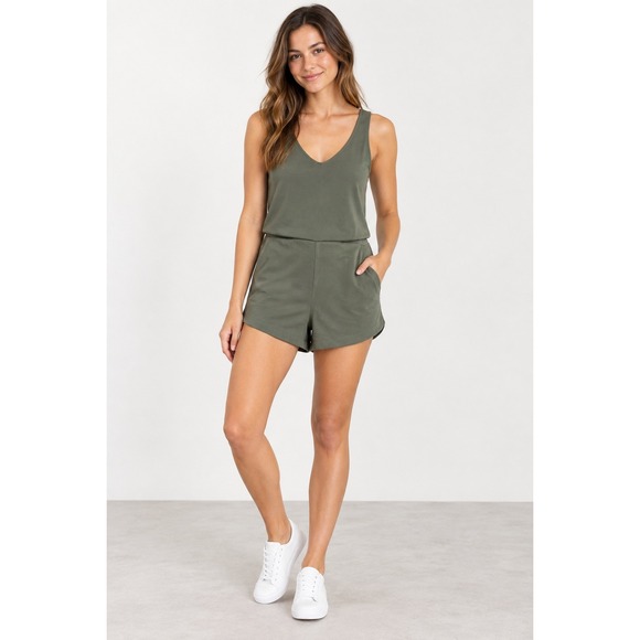 all in motion Pants - All in Motion Womens XS Olive Green Sleeveless V-Neck Romper NWT